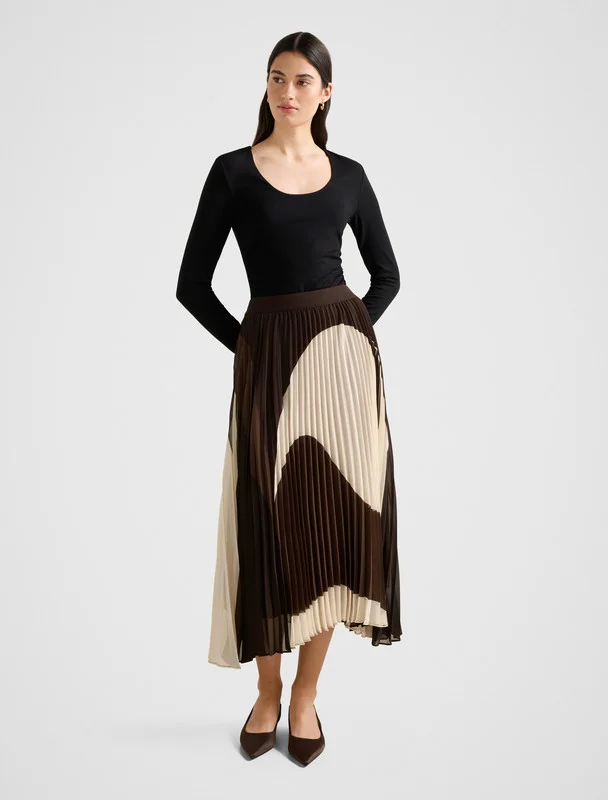 EVA Color Block Pleated Midi Skirt